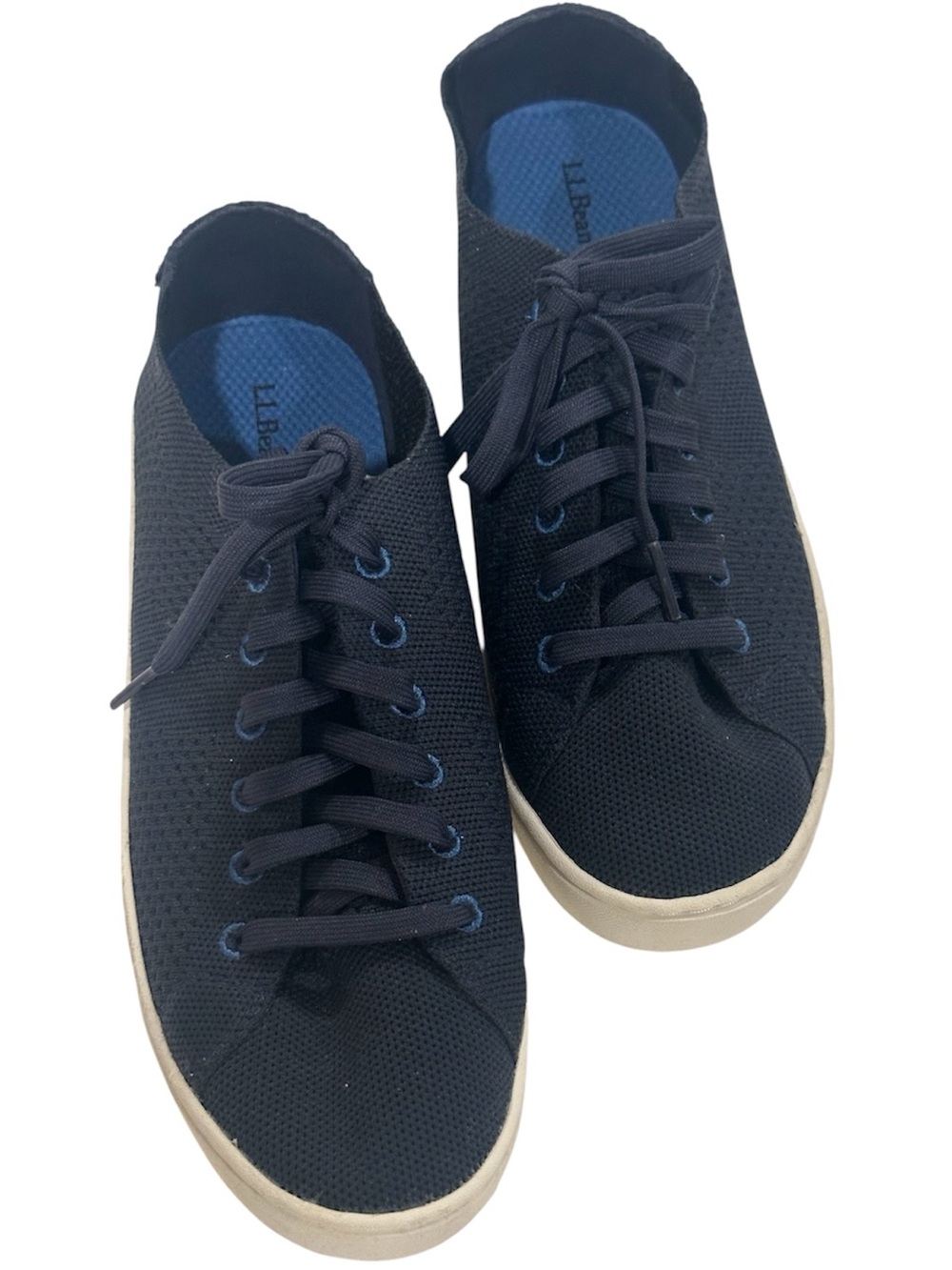 L.L. Bean Women's Navy Knit Lace-Up Sneakers with Cream Sole